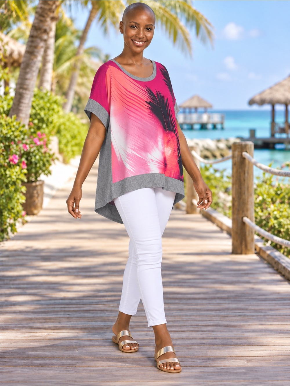 Apt. 9 Hot Pink Palm Print top